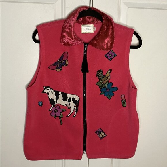 Christine Seigneuret Jackets & Blazers - Vintage Christine Seigneuret Fleece Vest Womens S Pink Fleece OOAK Artsy Zip 90s